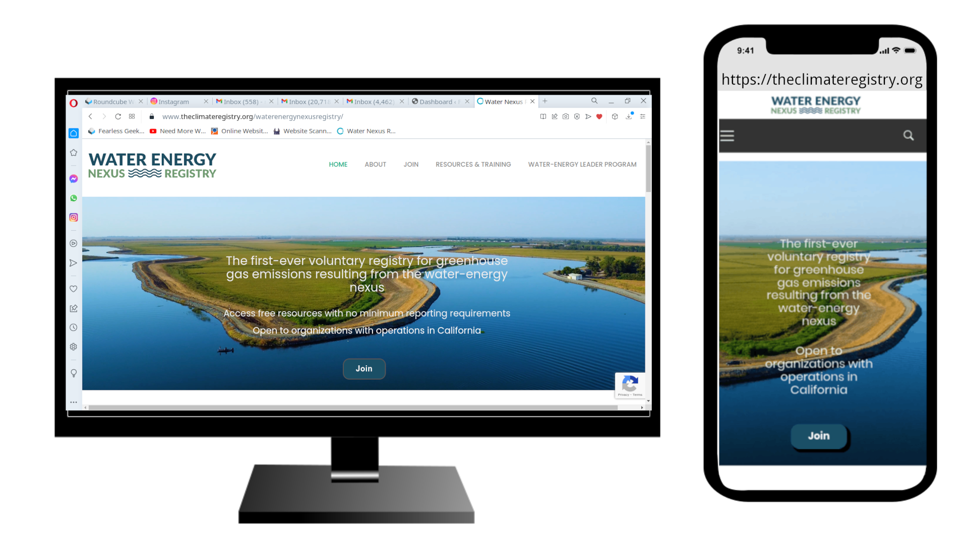 Water Nexus Registry mobile and desktop
